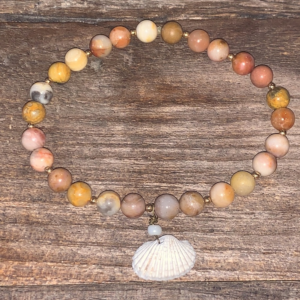 2/$14 Stone bead stretch bracelet with shell